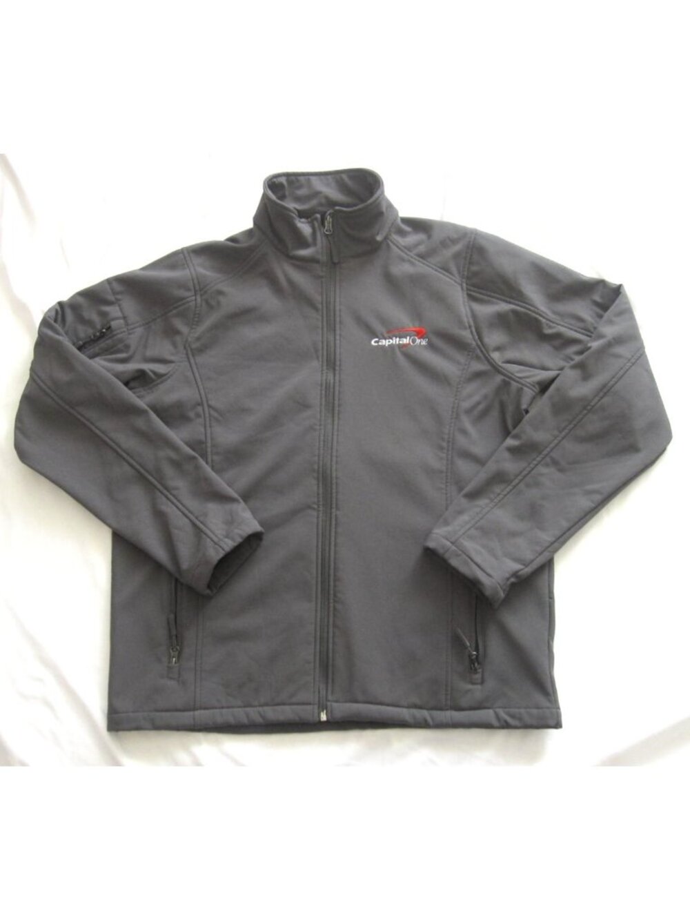 Capital One Employee Softshell Jacket Gray Full Zip Fleece Lined Men Sz L(MJ114)